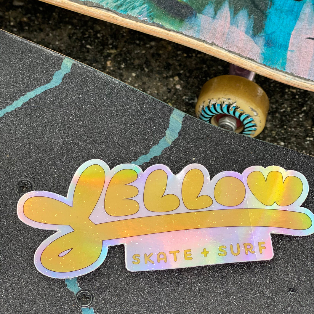 Yellow Skate+Surf Sticker Hologram